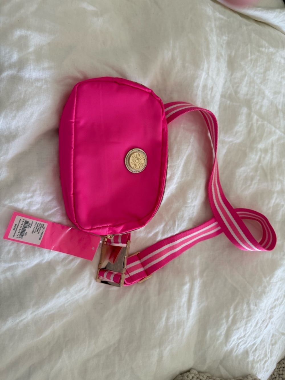 Lilly Pulitzer Jeanie Bright Hot Pink Crossbody Belt Bag with Stripe Strap
